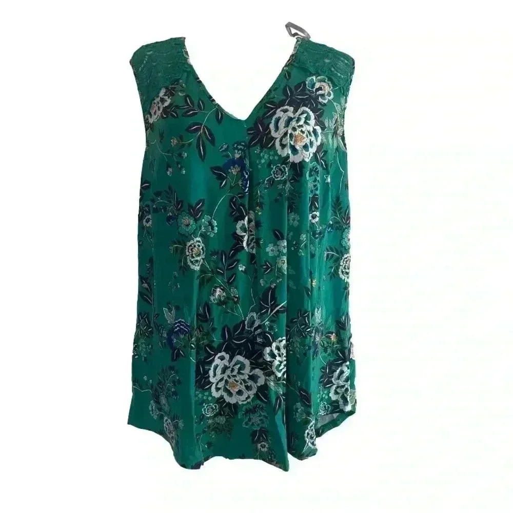 Daniel Rainn Crochet Tank Blue Floral Keyhole Back Size 2X 3X NWT